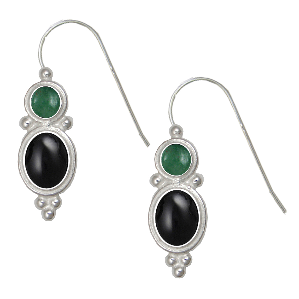 Sterling Silver Drop Dangle Earrings Black Onyx And Jade